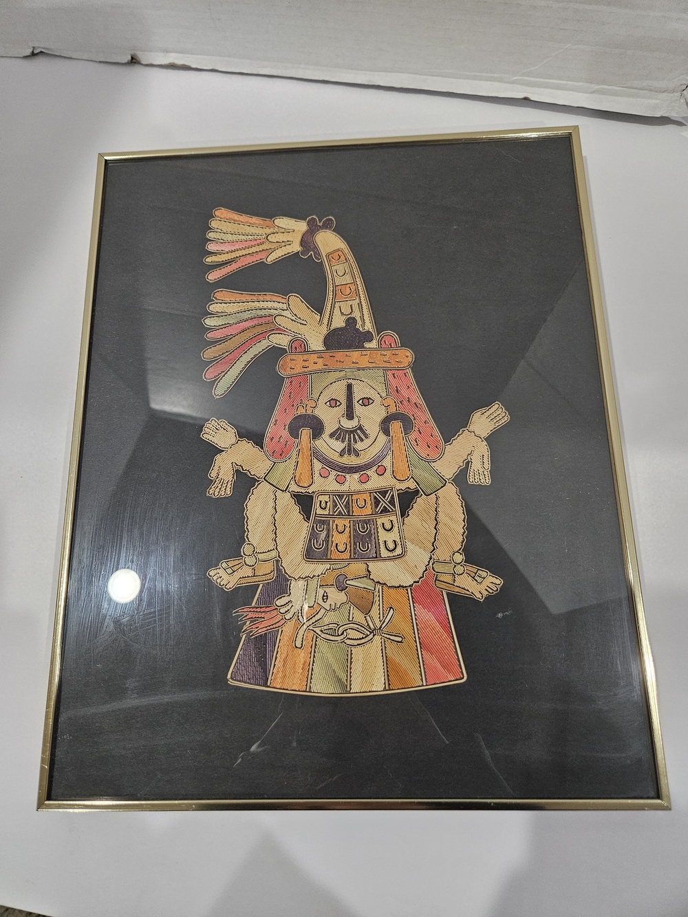 Vintage Mexican Popote Straw Art Popotillo The Goddess Tlazolteotl 14"x11"